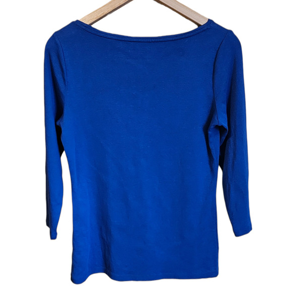 Talbots Petite Royal Blue Pima Cotton 3/4 Long Sleeve Boat Neck Tee Small - Picture 4 of 4